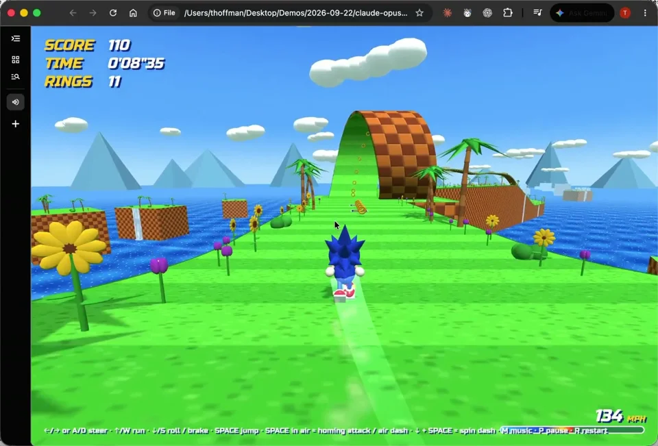 Sonic-style 3D run through a checkered loop
