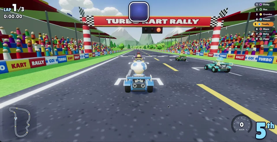 Turbo Kart Rally lines up eight racers on the grid