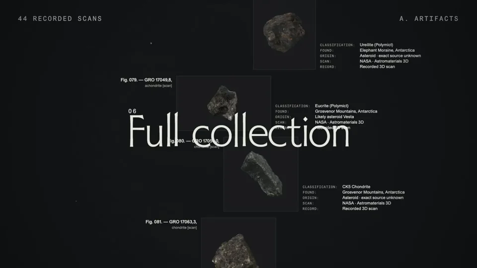 Meteorite scan archive site scrolls to its full collection
