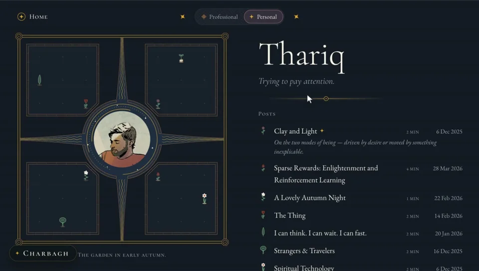 Personal-site redesign iterations cut into a trailer