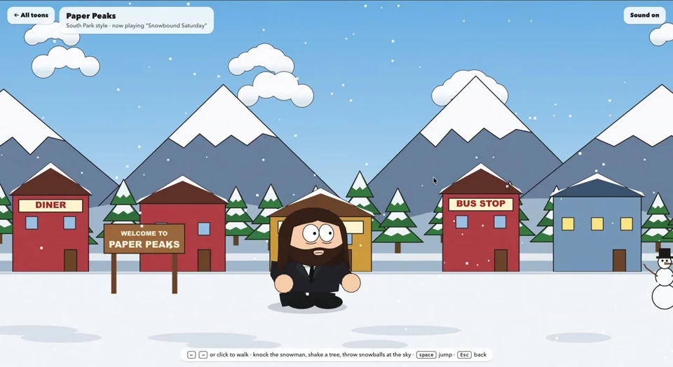 South Park-style snowy town you can walk through
