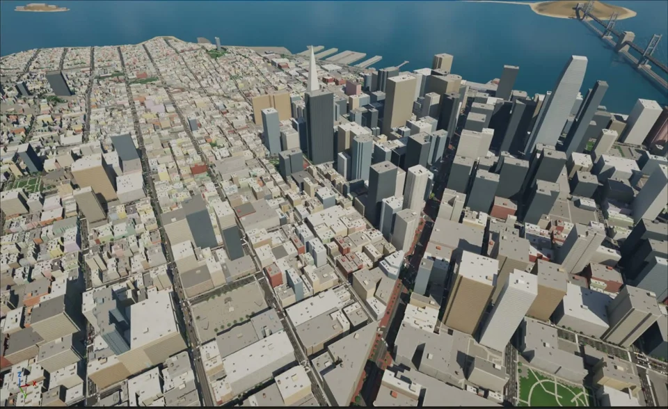 Aerial flyover of San Francisco rebuilt in Unreal Engine