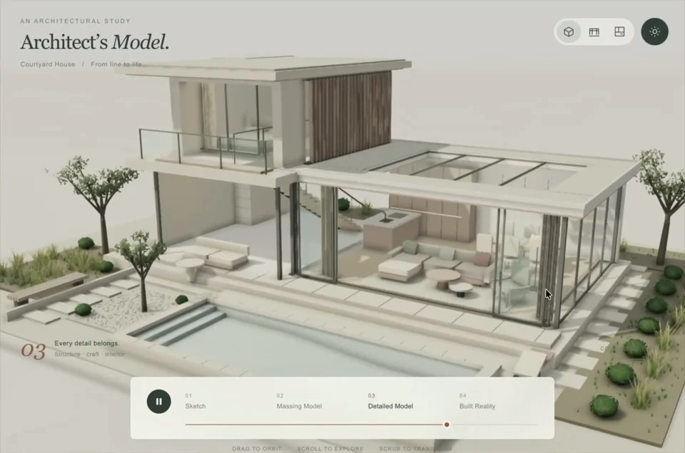 Courtyard house grows from sketch to finished model in 3D