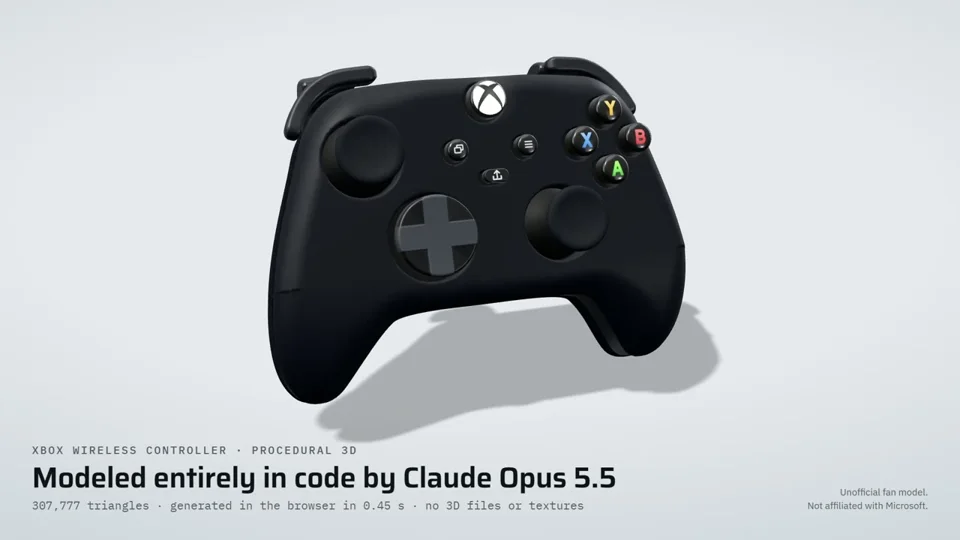 Procedural 3D Xbox controller turns on a studio backdrop