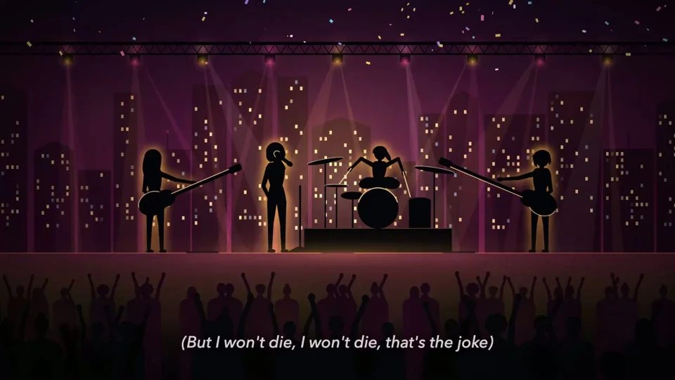 Silhouette band plays a city rooftop in a lyric music video
