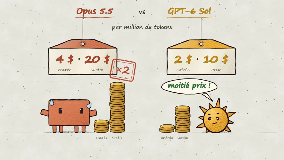 Hand-drawn price tags compare two new AI models