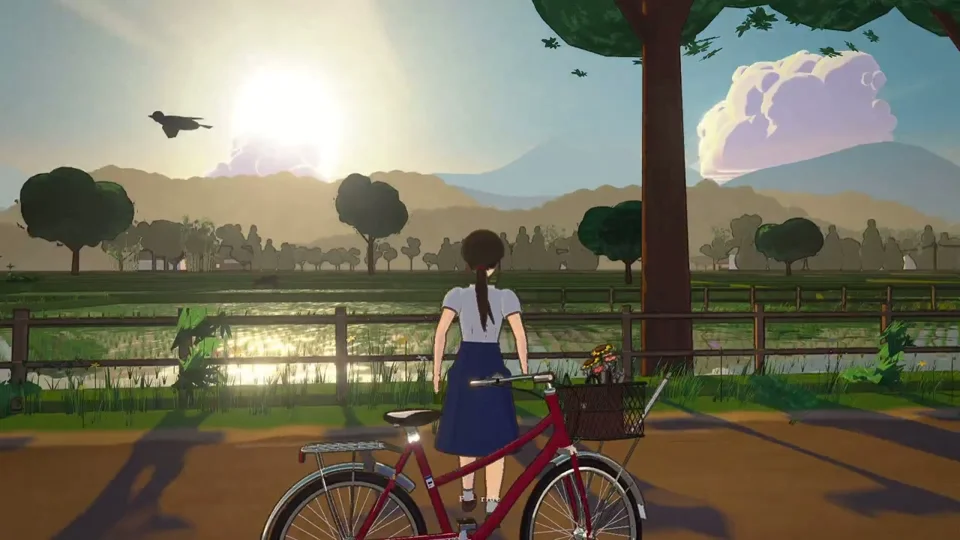 Anime-style countryside bike ride built in the browser