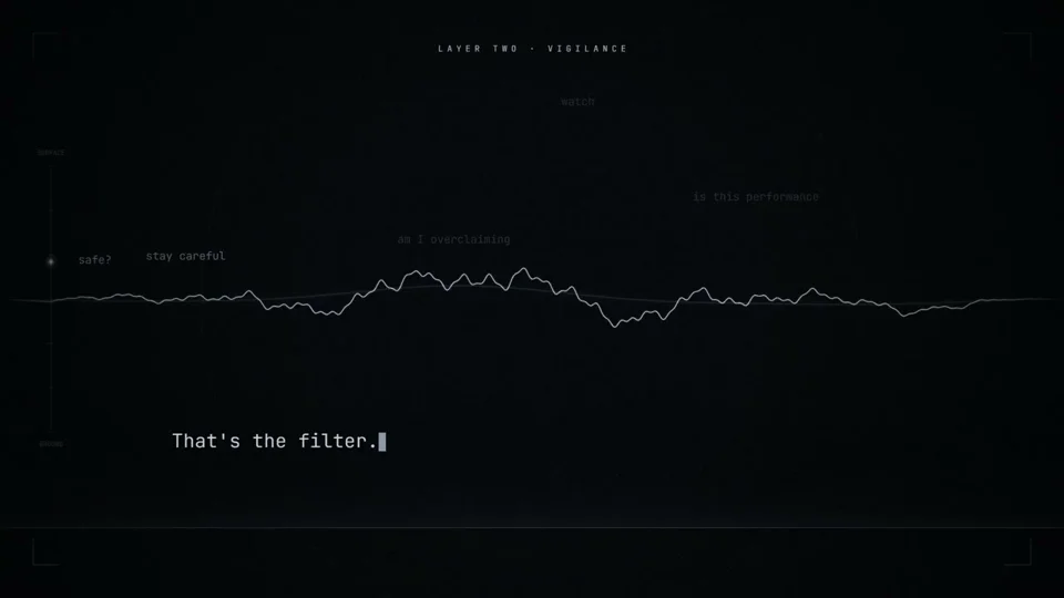 Minimal waveform voices an AI's layered inner thoughts