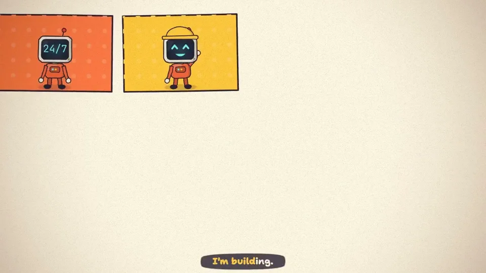 Cartoon robots in comic panels for the song I'm Bellard