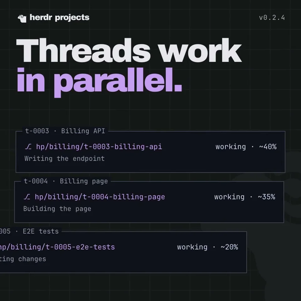 Parallel agent threads animate for herdr-projects