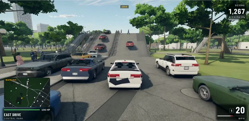 Open-world NYC driving game in a Central Park traffic jam