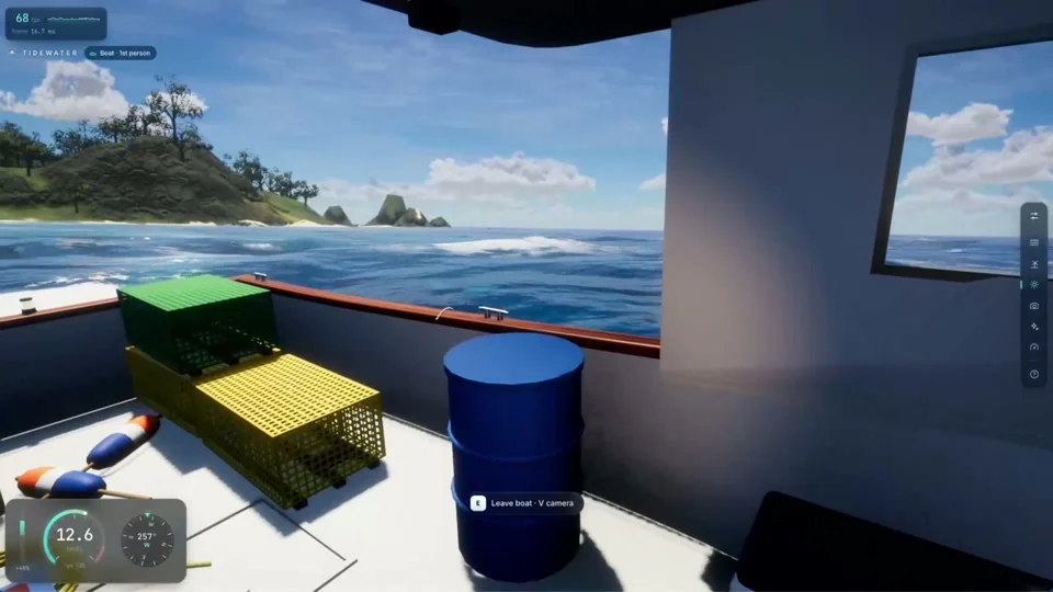 First-person boat ride around a real-time 3D island