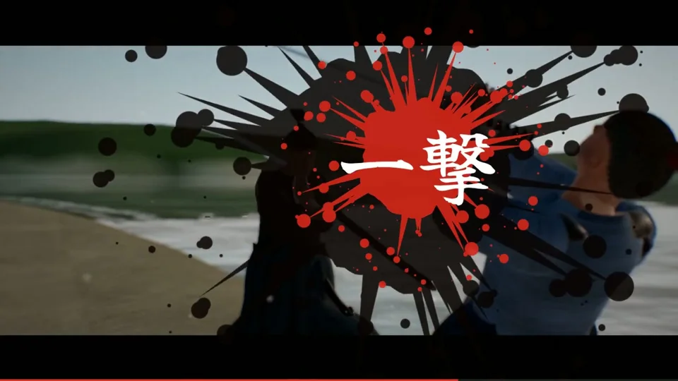 Ink-splash "ichigeki" strike in a 3D sword duel
