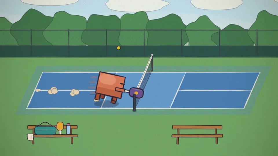 Blocky Claude mascot plays endless pickleball against itself