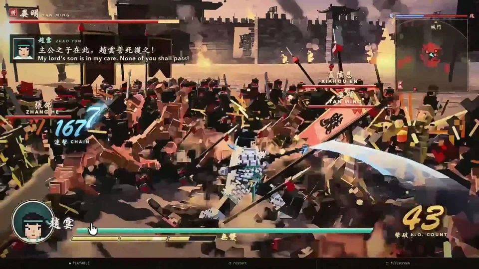 Voxel Zhao Yun slices through a Dynasty Warriors-style army