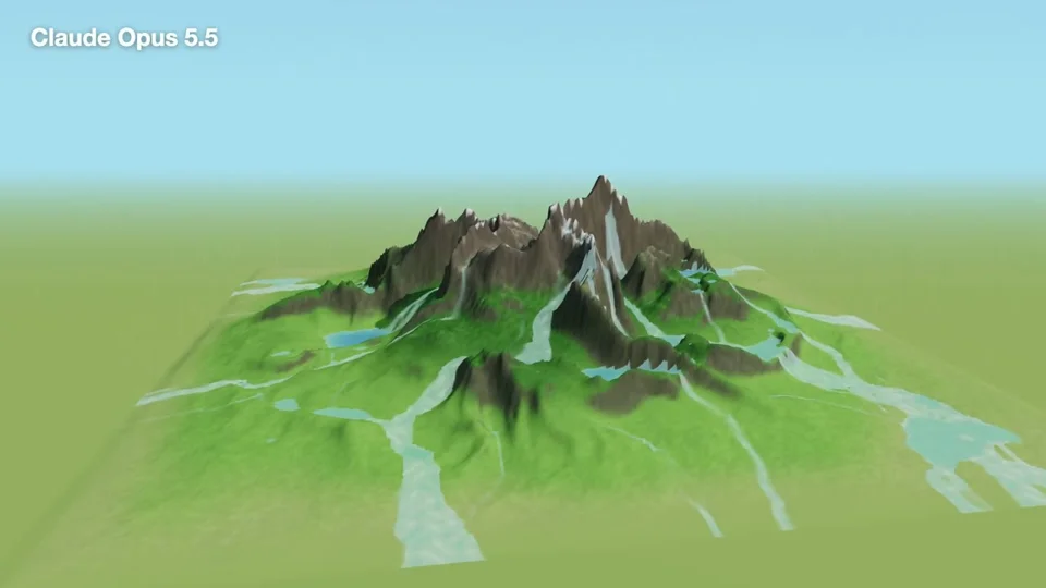Procedural mountain sheds rain into streams and lakes