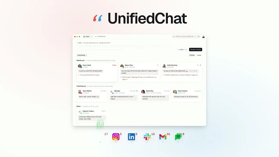 UnifiedChat launch video merging messages from every app