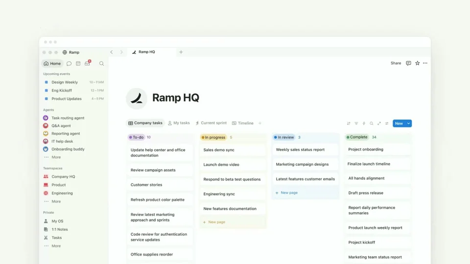 Ramp-branded workspace UI headlines a SaaS launch video