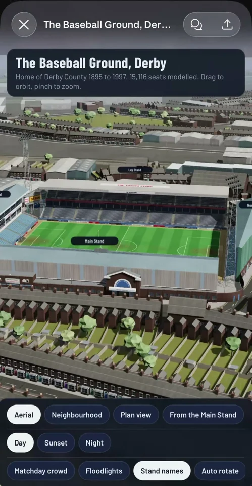 Historic Derby football stadium rebuilt in 3D on a phone