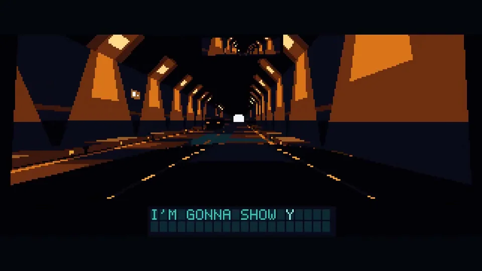 Low-poly pixel-art night drive set to Kavinsky's Nightcall