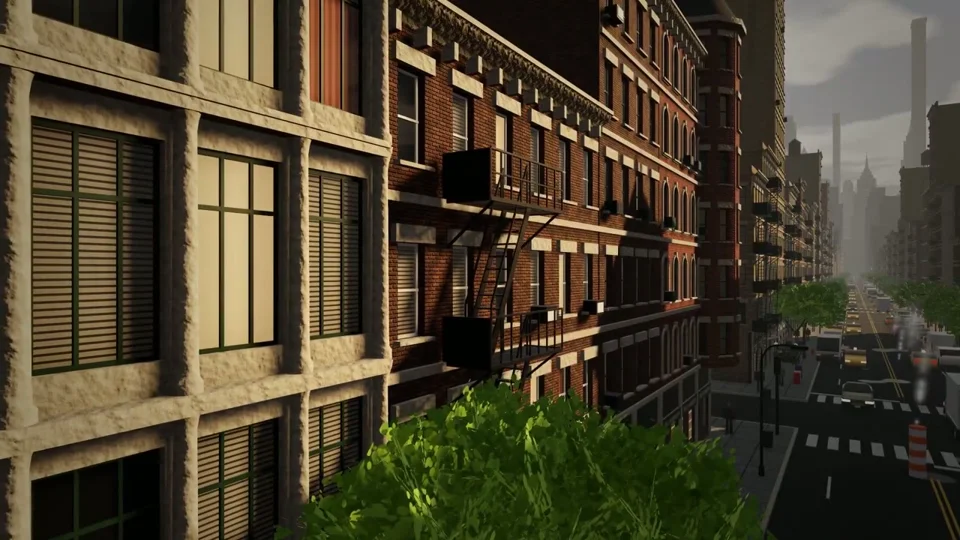 134KB real-time city street with fire escapes