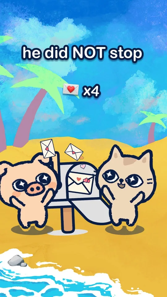 Cartoon mascot checks a beach mailbox for love notes