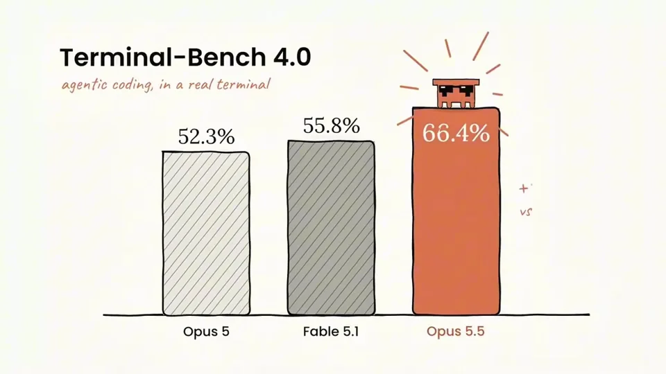 Hand-drawn benchmark bar charts in a launch explainer