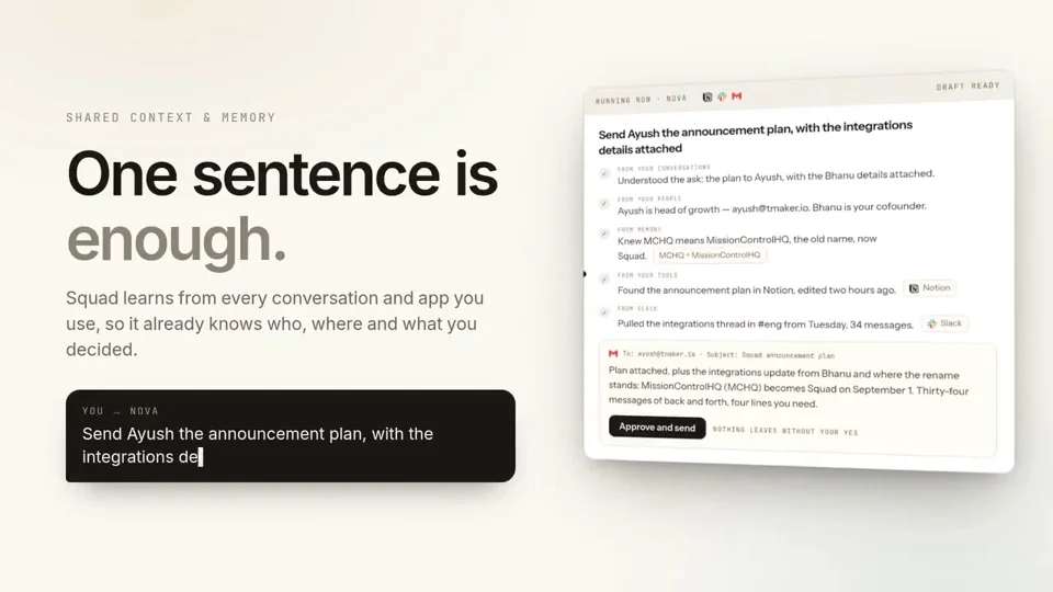 Squad AI drafts an email from one sentence