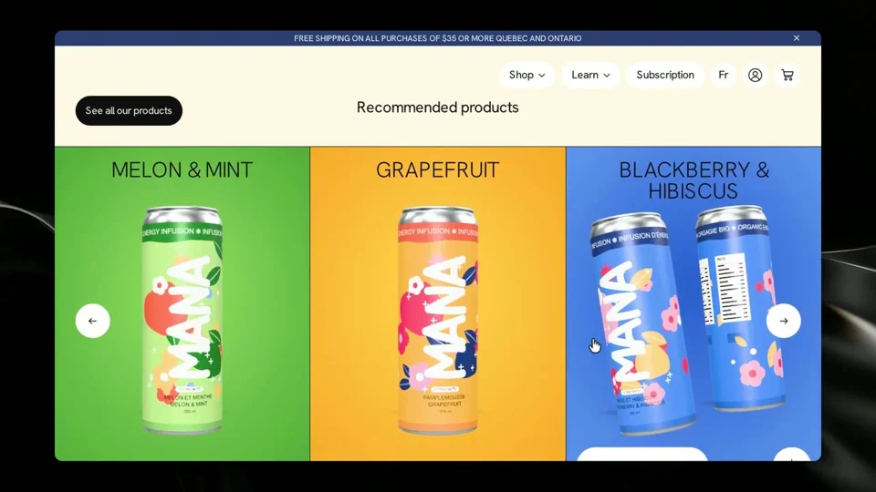 Yerba mate can tumbles through a scrolling drink brand website