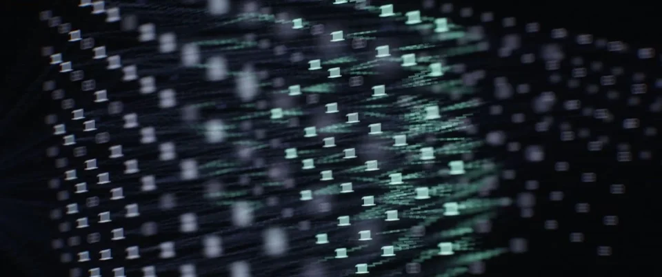 Depth-of-field grid of glowing nodes in the chapter 'Mind'
