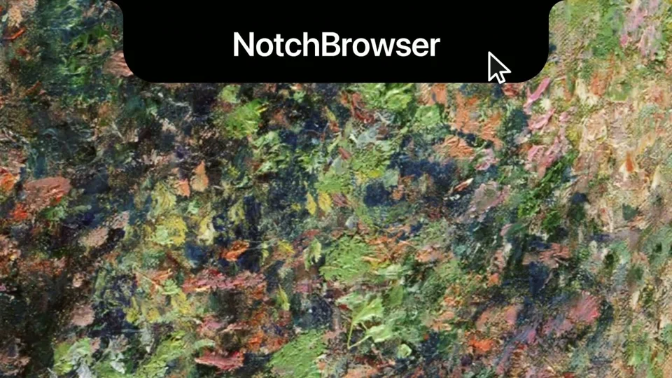 Kinetic text teaser for a notch-dwelling browser app