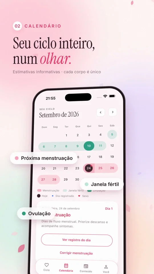 Flora period-tracking app ad with a calendar screen