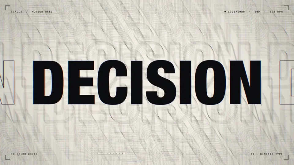 Showreel opens on a bold Decision title card
