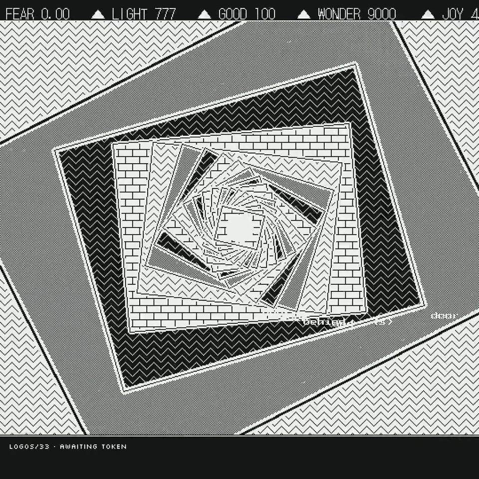 Monochrome pixel tunnel in a film on text and mind