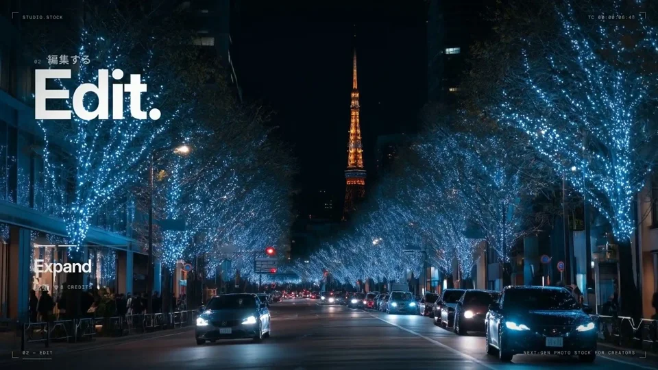 Tokyo Tower night street frames a photo-stock promo
