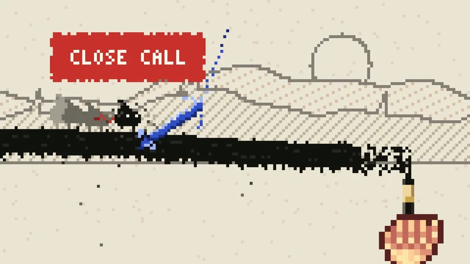 Ink spirit runs along a brushstroke path in a pixel game