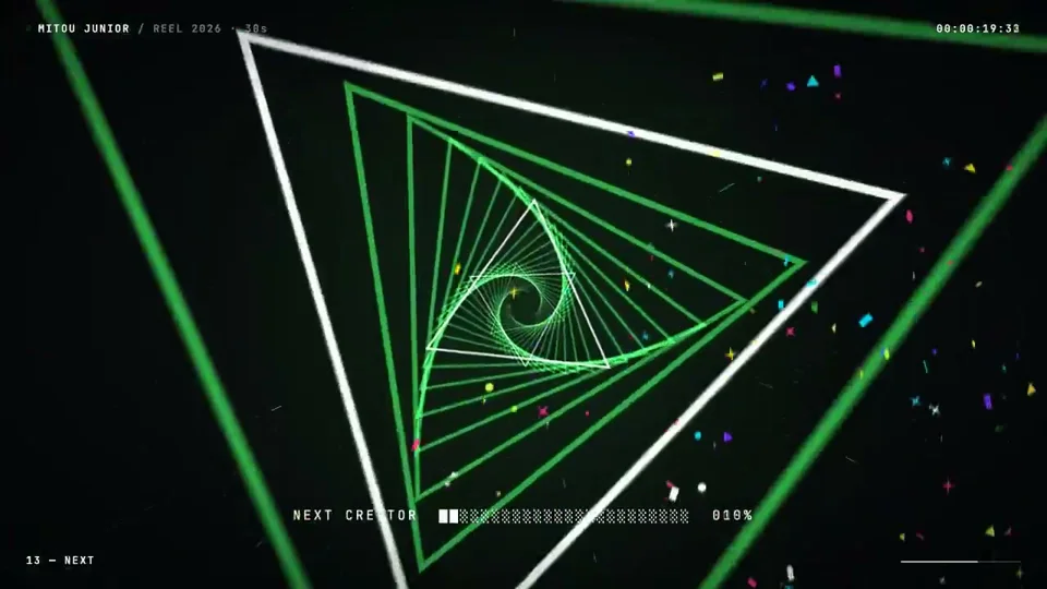 Green triangle tunnel spirals in a youth-program reel