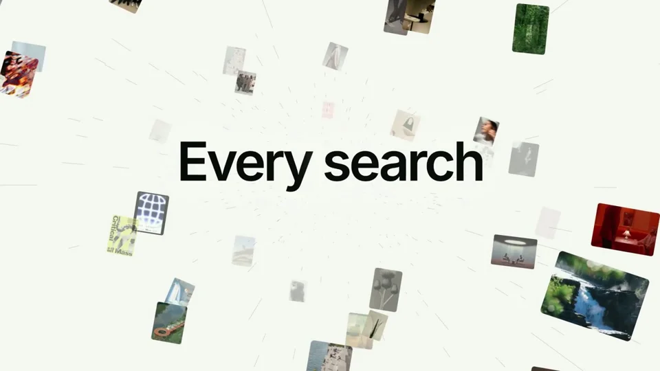 Image grid swirls into a taste cosmos for a moodboard app