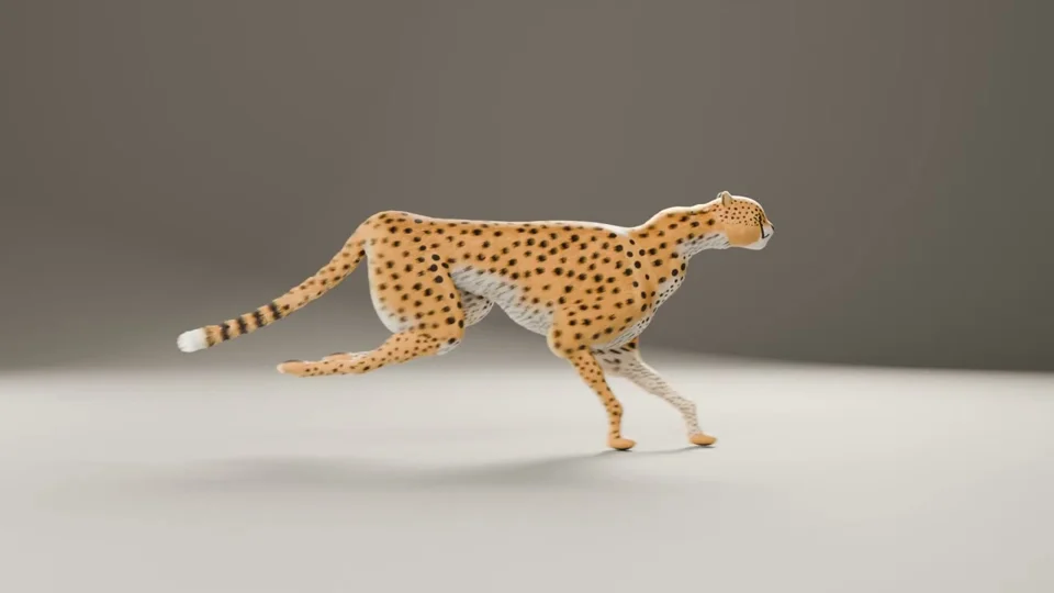 Side-view cheetah sprint rendered in Blender