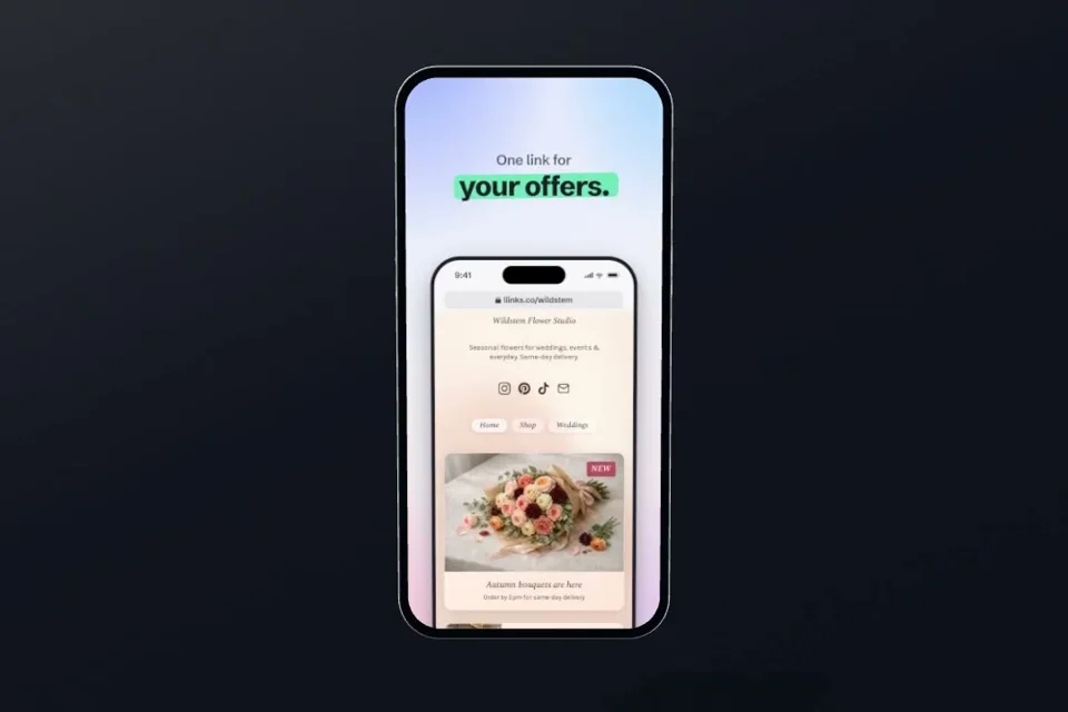 Liinks Instagram ad shows a link-in-bio phone mockup