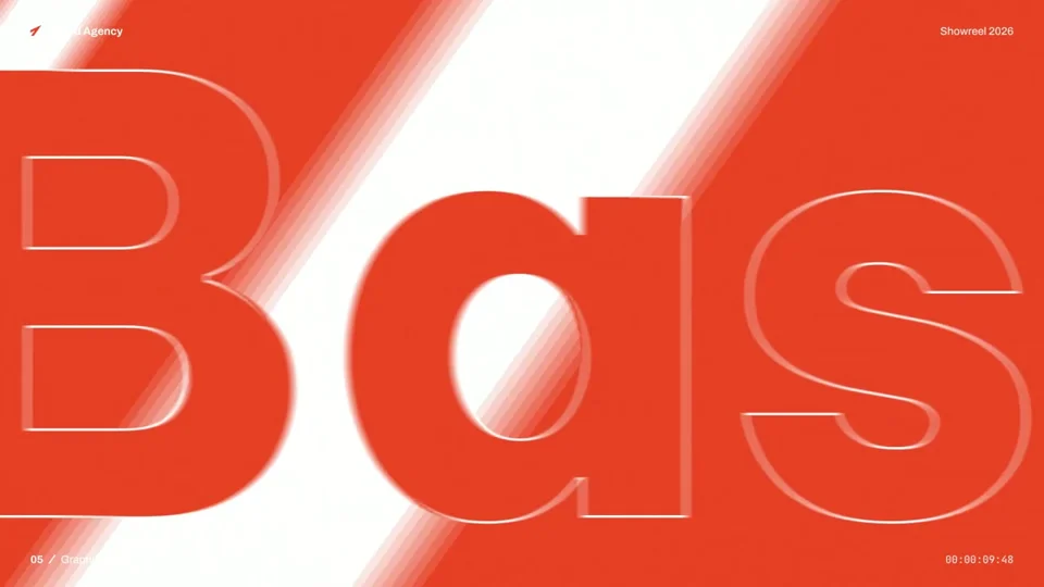 Based Agency showreel flows red script-style type