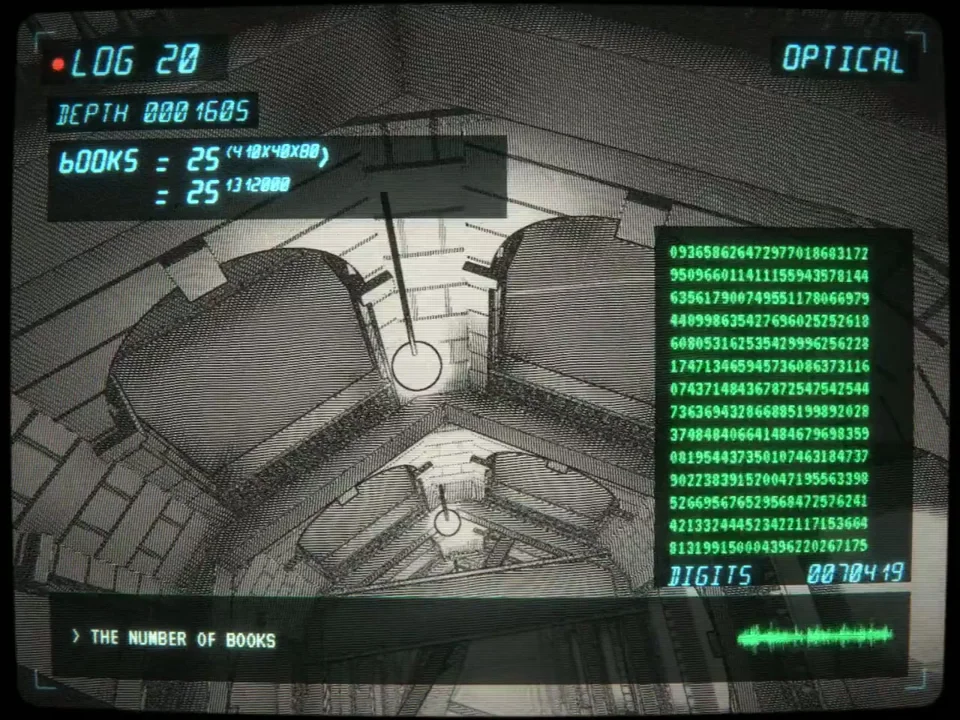 Alien probe logs its descent through the Library of Babel