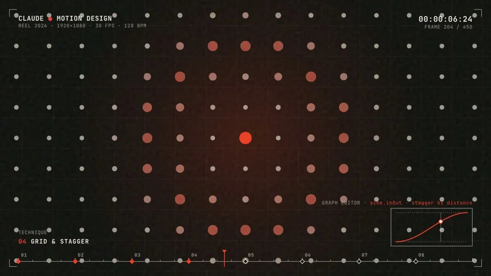 Résumé showreel demos a grid-and-stagger dot animation