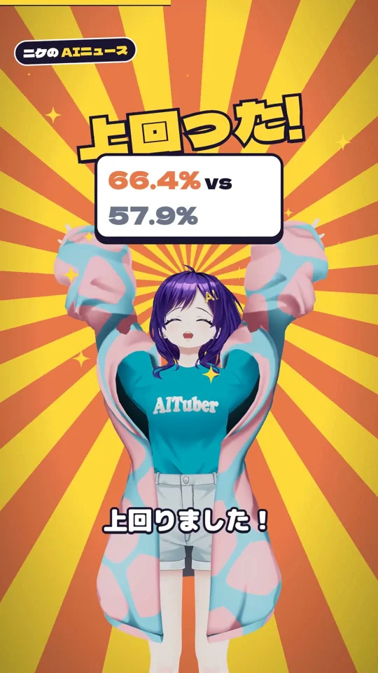 VTuber avatar cheers over a benchmark score reveal