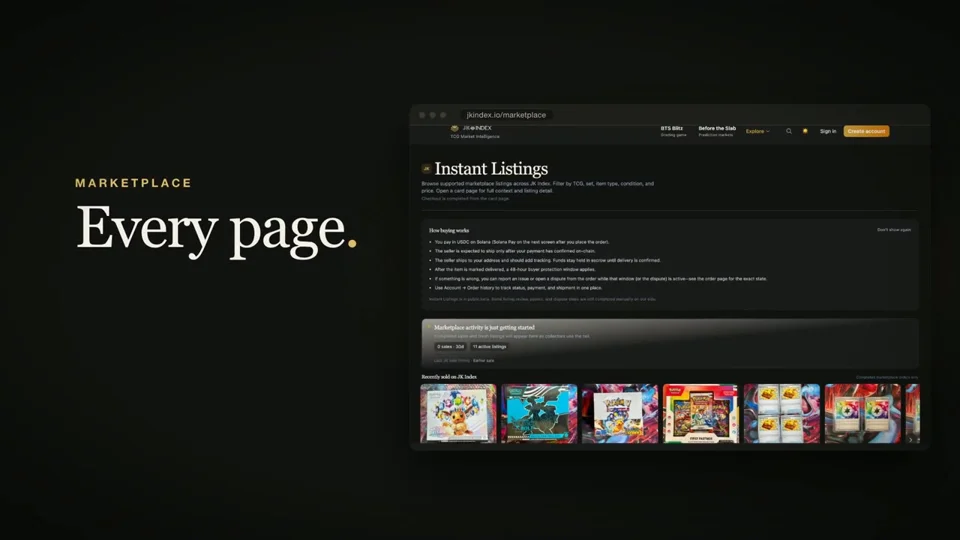 JK Index marketplace page glides into a redesign reel