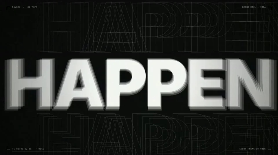 PayBox brand sting spells out 'Happen' in bold type