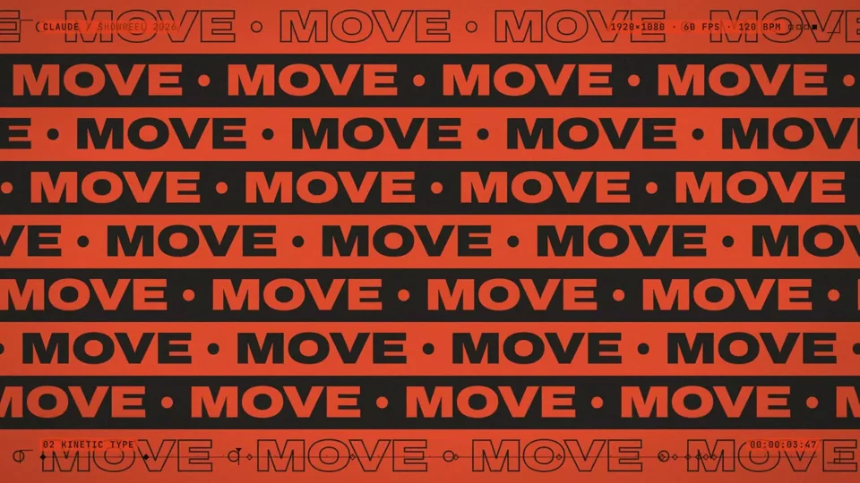 Motion showreel tiles bold 'move' kinetic type