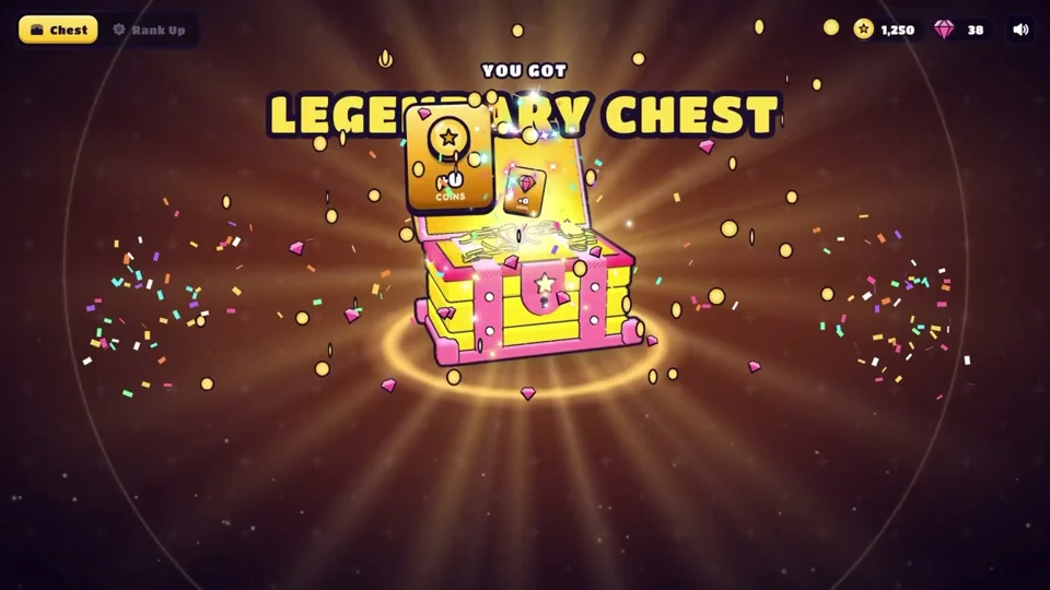 Legendary chest bursts open in a game reward screen