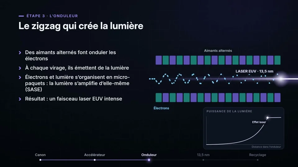 Undulator diagram explains how a free-electron laser works