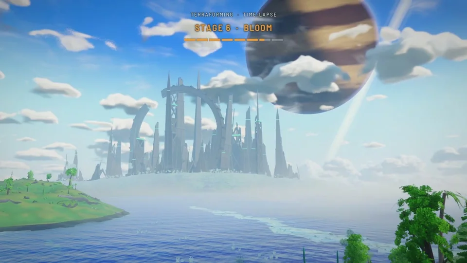 Alien city terraforms from dead planet to blooming world